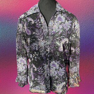 VTG Gloria Lance purple paisley blouse size medium